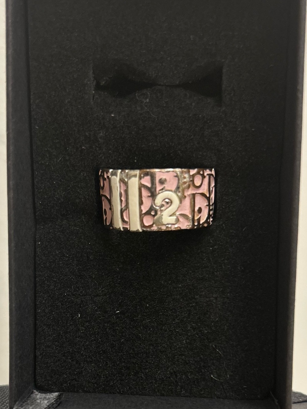 DIOR Vintage Christian Dior Oblique Pink Trotter No. 2 Silvertone Ring • Size 6 - Picture 10 of 10